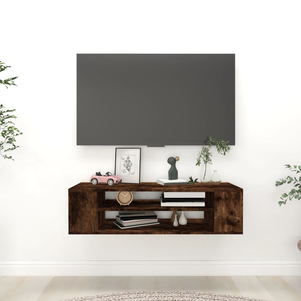 væghængt tv-skab 100x30x26,5 cm konstrueret træ røget egetræ