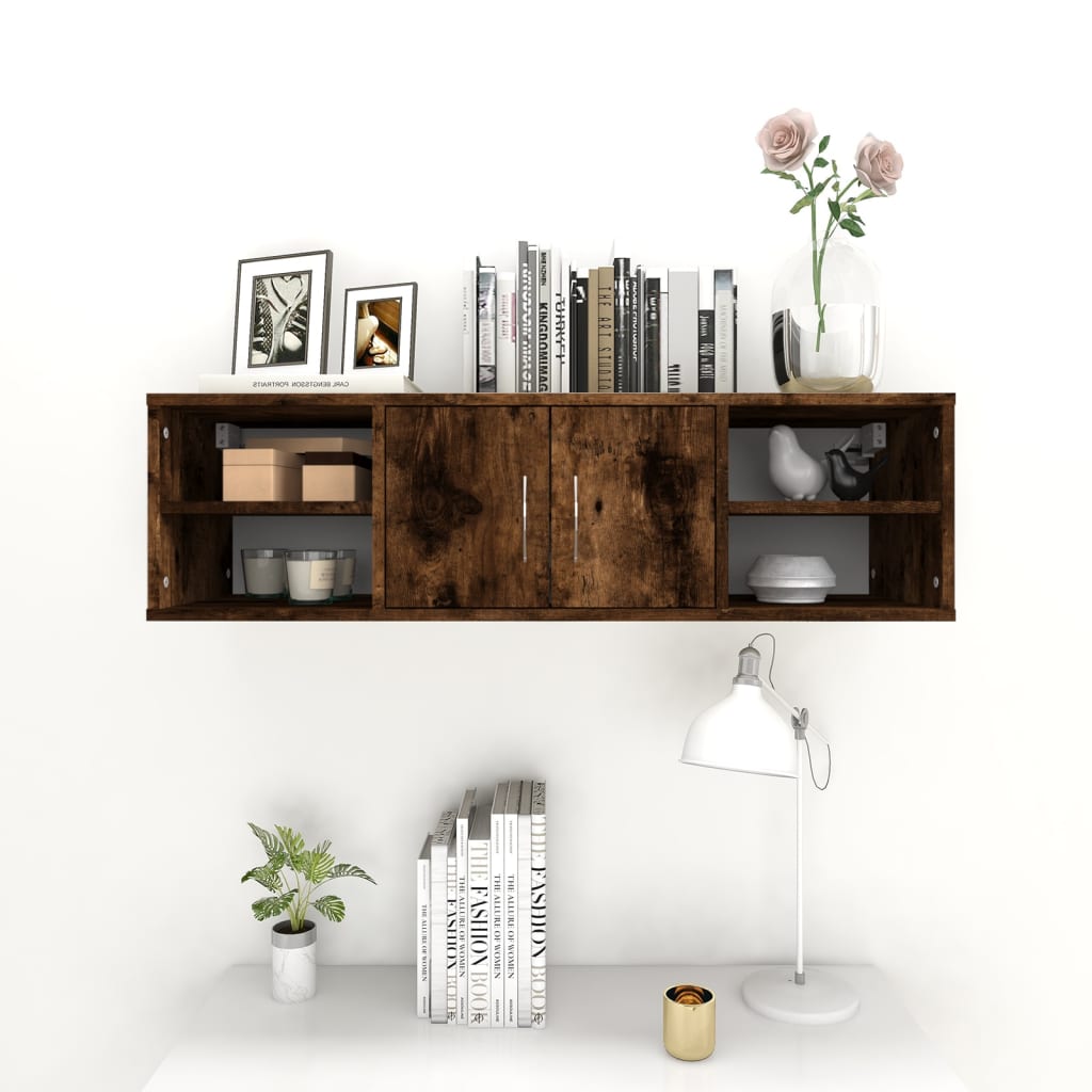 væghylde 102x30x29 cm konstrueret træ røget eg