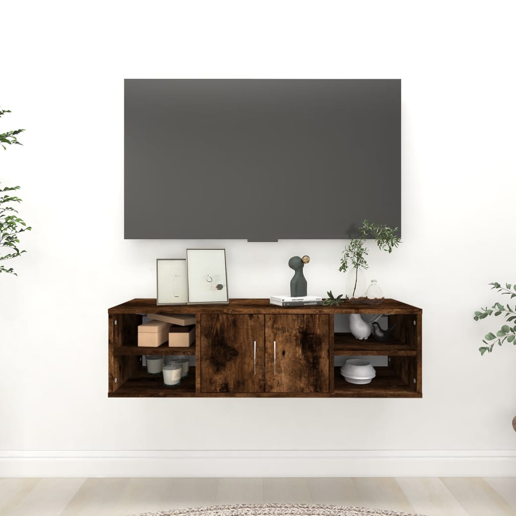 væghylde 102x30x29 cm konstrueret træ røget eg