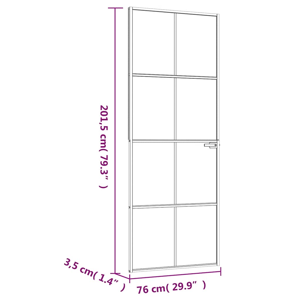 dør 76x201,5 cm hærdet glas og aluminium sort