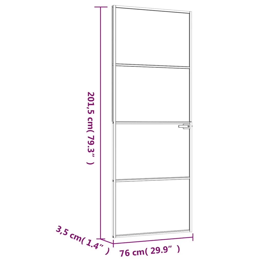 dør 76x201,5 cm hærdet glas og aluminium hvid