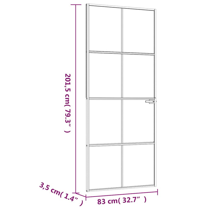 dør 83x201,5 cm hærdet glas og aluminium hvid