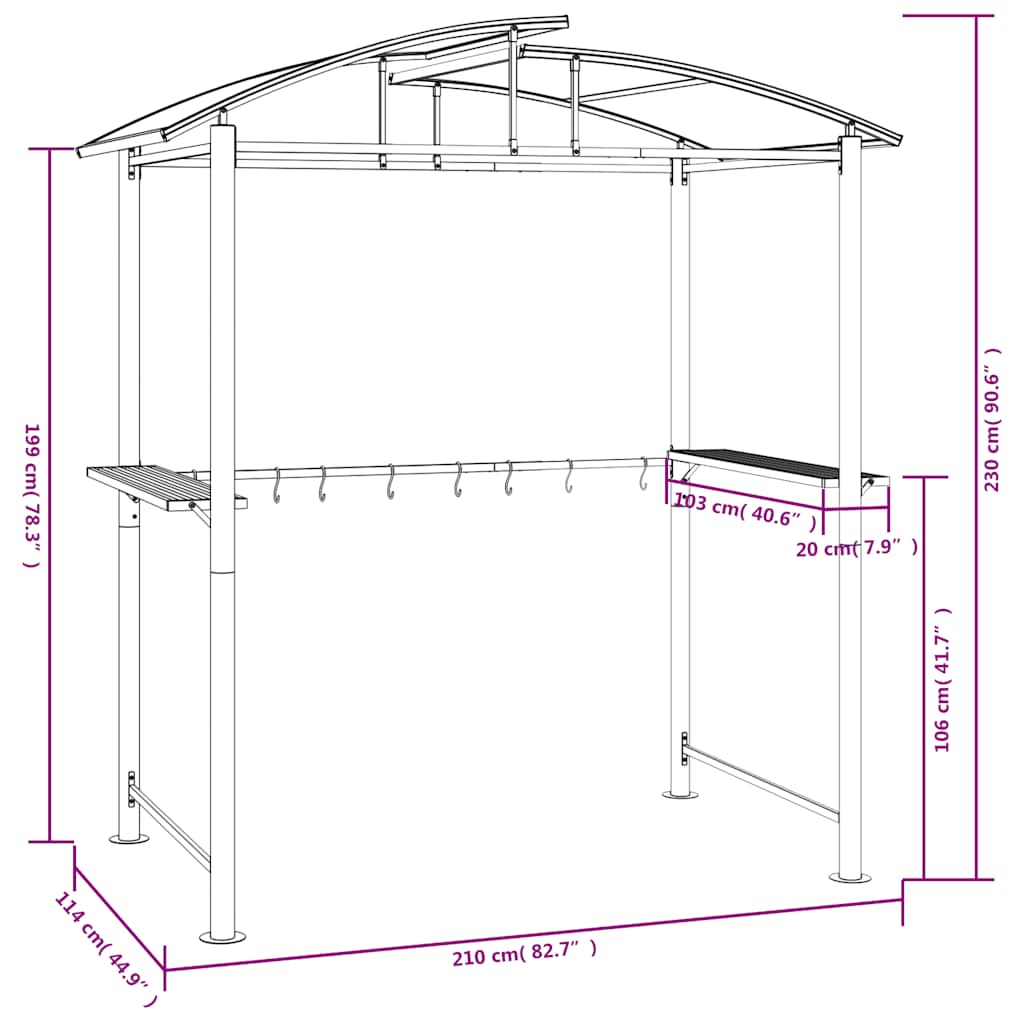 grillpavillon med sidehylder 210x114x230 cm stål antracitgrå