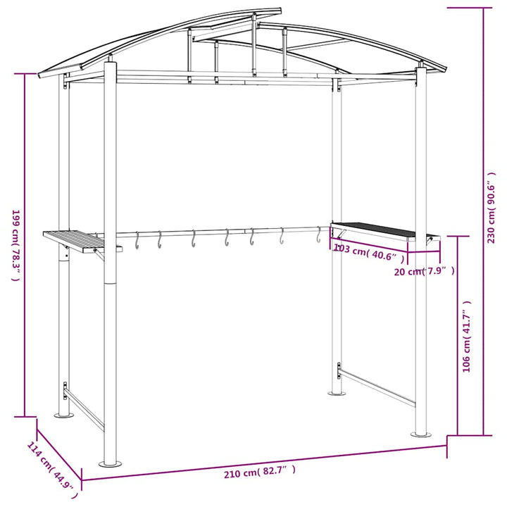 grillpavillon med sidehylder 210x114x230 cm stål antracitgrå