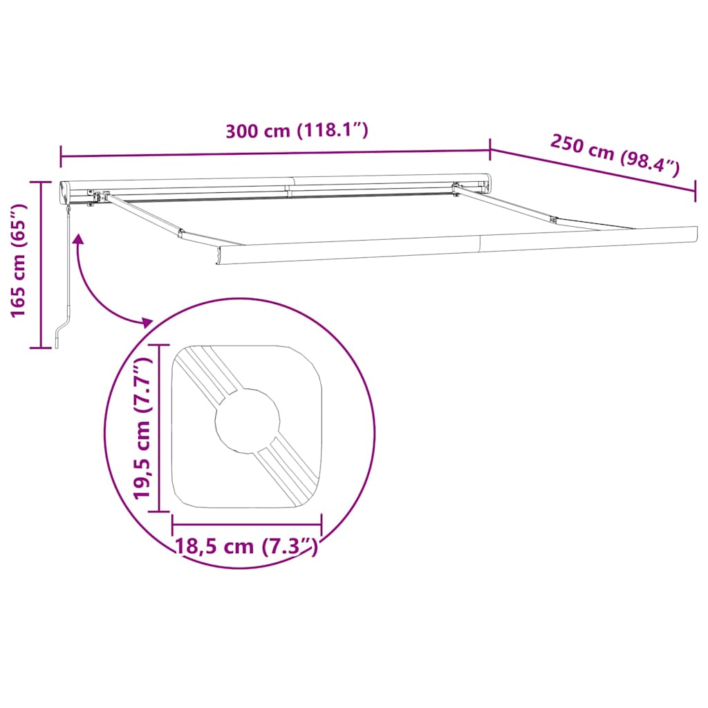 foldemarkise manuel betjening 3x2,5 m stof aluminium gul hvid