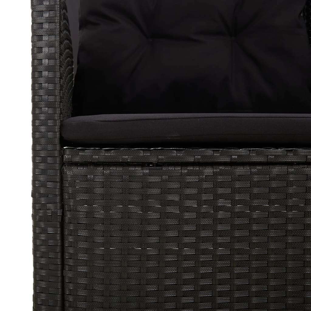 loungesæt til haven 3 dele med hynder polyrattan sort