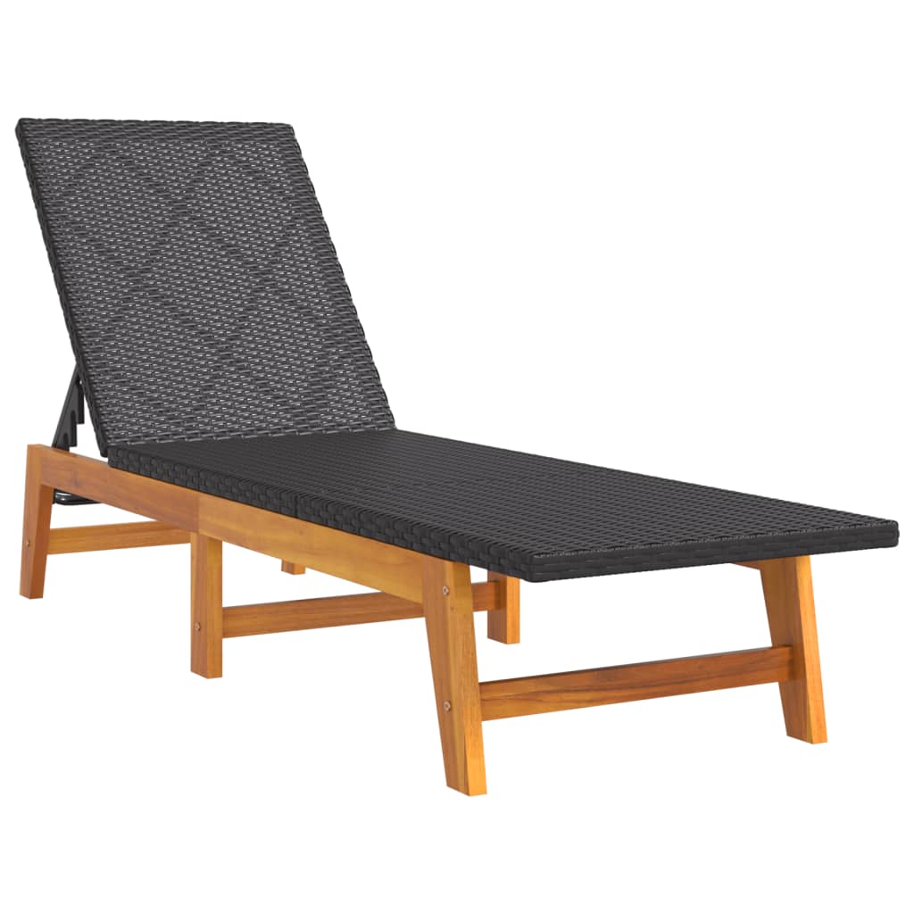 liggestol polyrattan og massivt akacietræ sort og brun