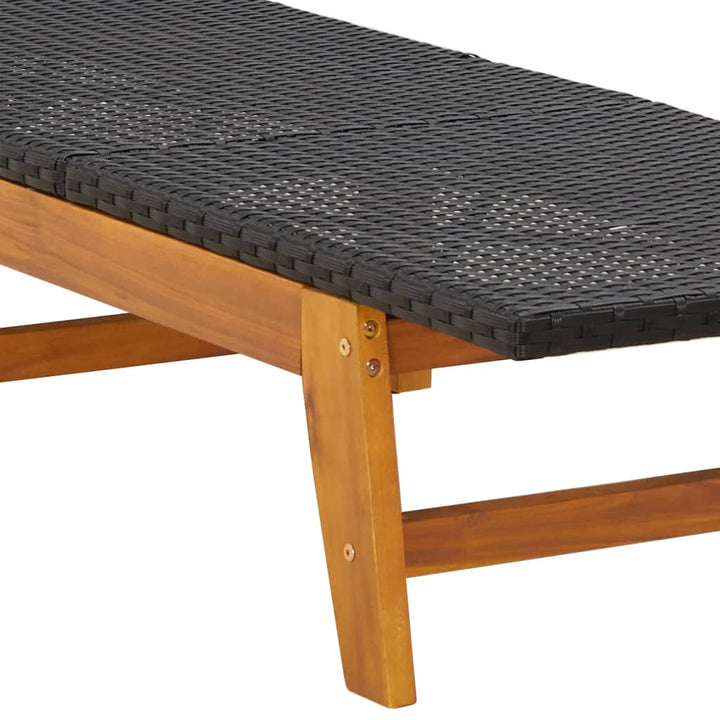 liggestol polyrattan og massivt akacietræ sort og brun