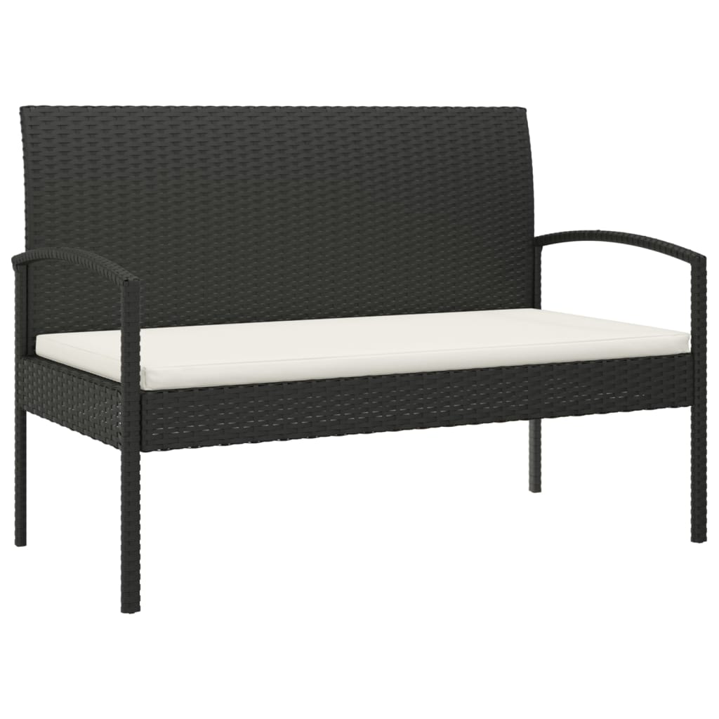havebænk med hynde 105 cm polyrattan sort