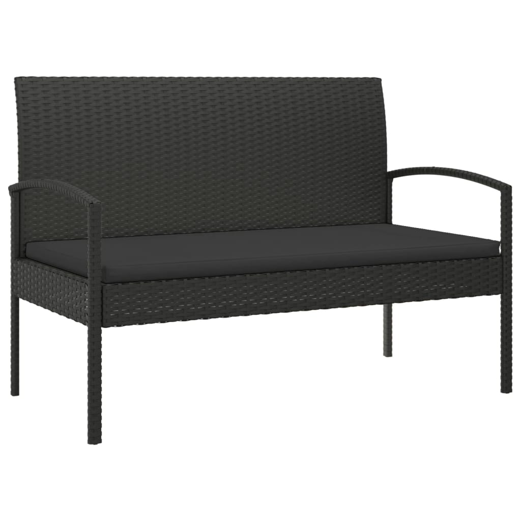 havebænk med hynde 105 cm polyrattan sort