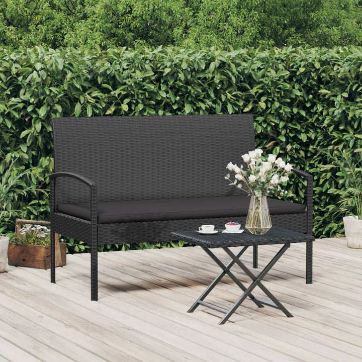 havebænk med hynde 105 cm polyrattan sort