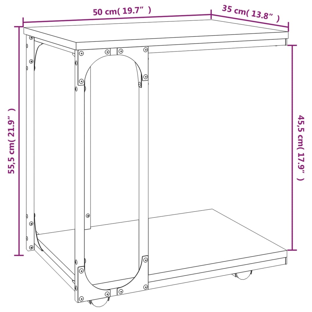 sidebord med hjul 50x35x55,5 cm konstrueret træ sonoma-eg