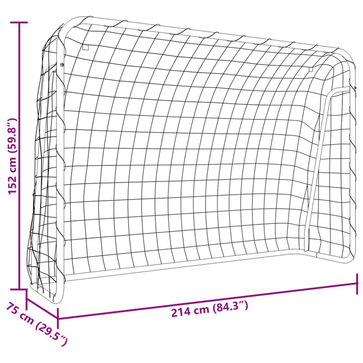 fodboldmål med net 214x75x152 cm stål og polyester hvid