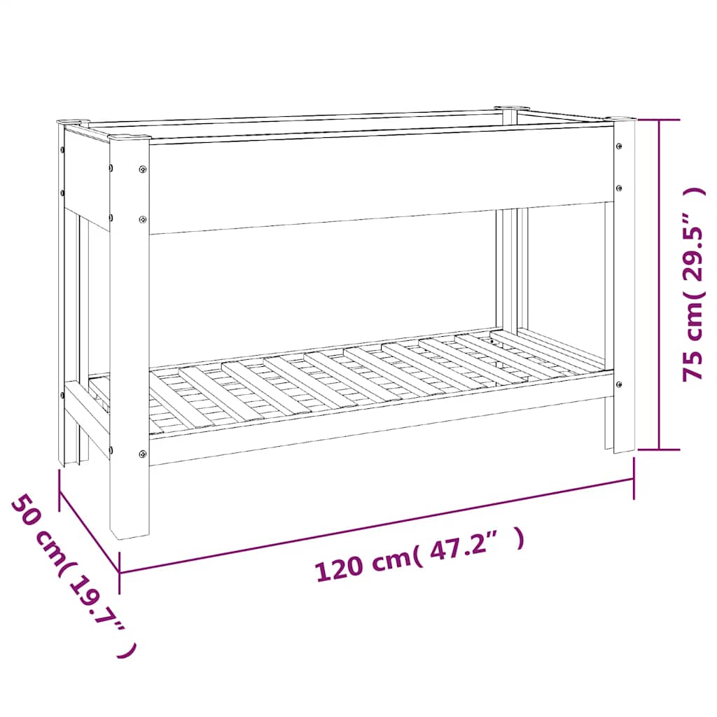 højbed med hylde 120x50x75 cm WPC grå