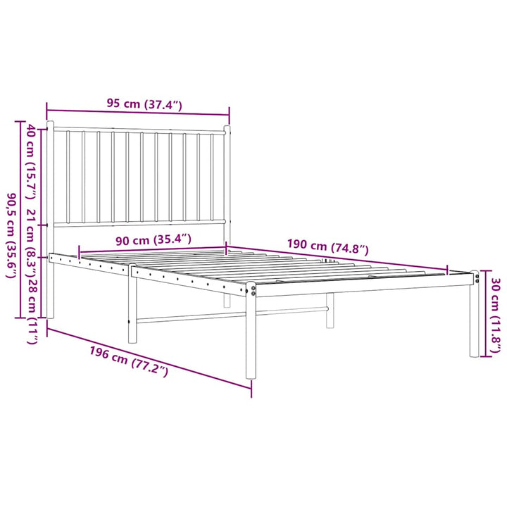 sengeramme med sengegavl 90x190 cm metal sort