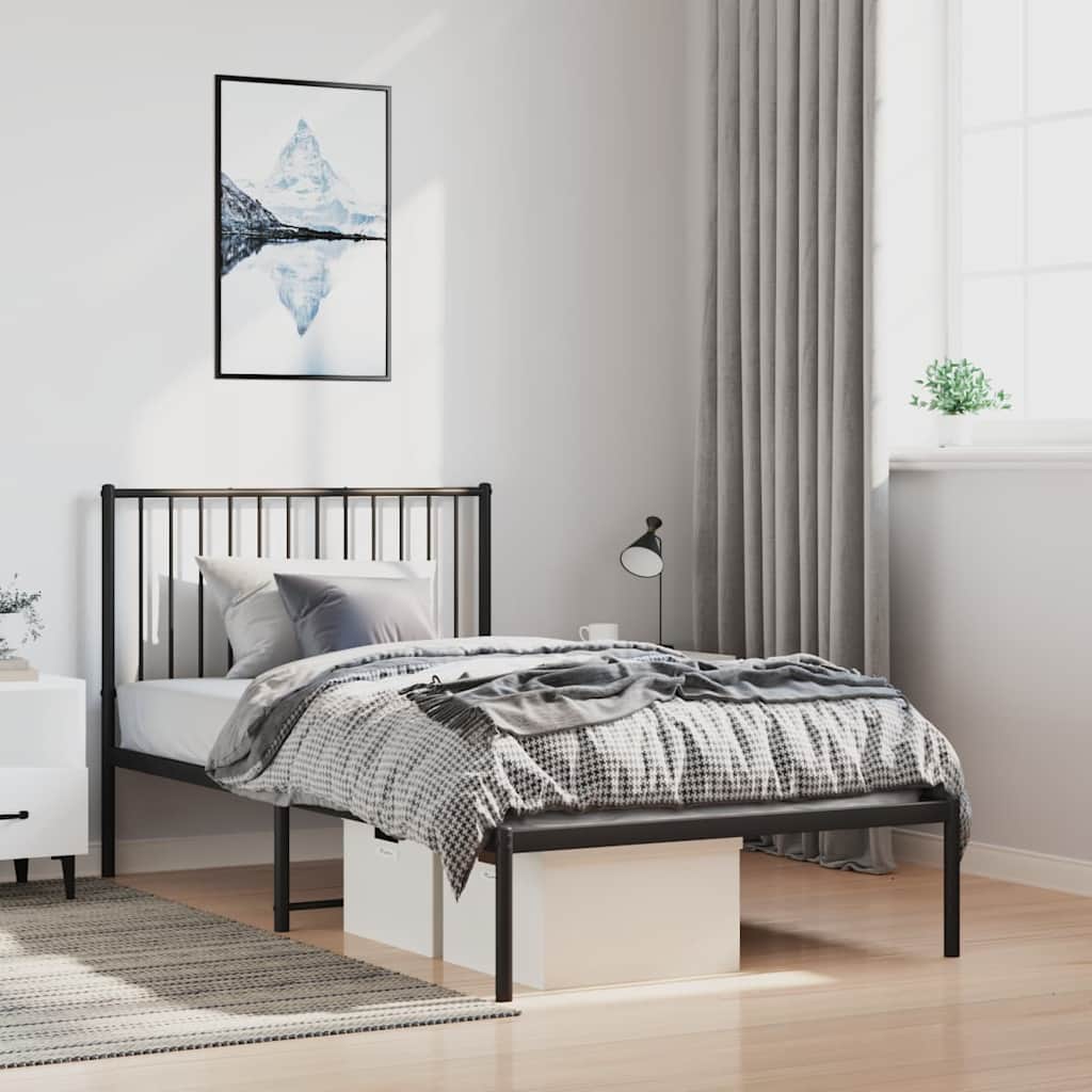 sengeramme med sengegavl 100x190 cm metal sort