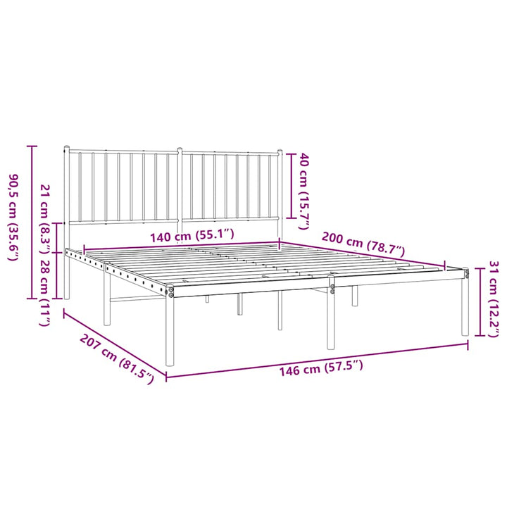 sengeramme med sengegavl 140x200 cm metal sort