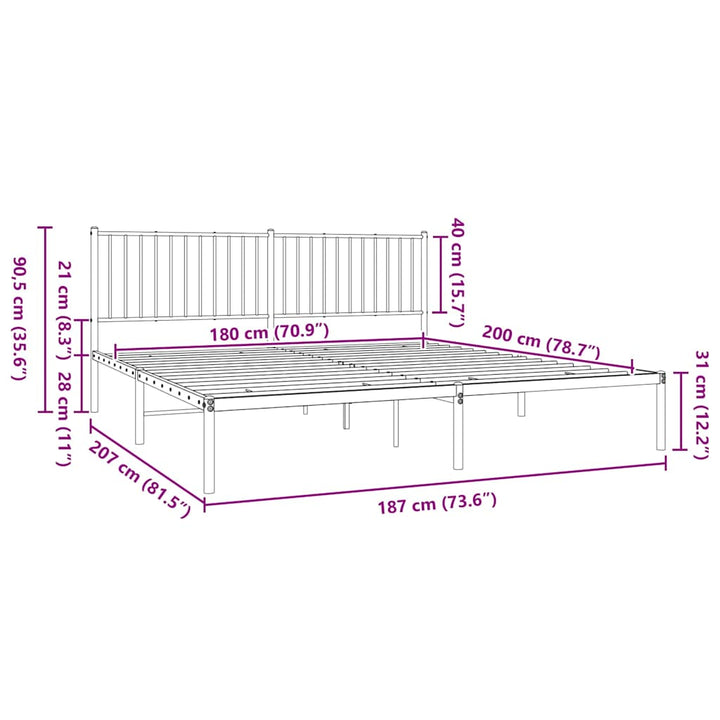 sengeramme med sengegavl 180x200 cm metal sort