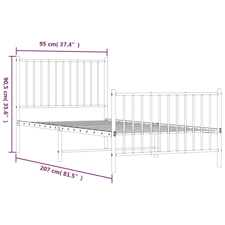 sengeramme med sengegavl og fodgærde 90x200 cm metal sort