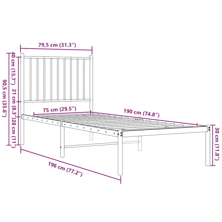 sengeramme uden madras med hovedgærde 75x190 cm hvid