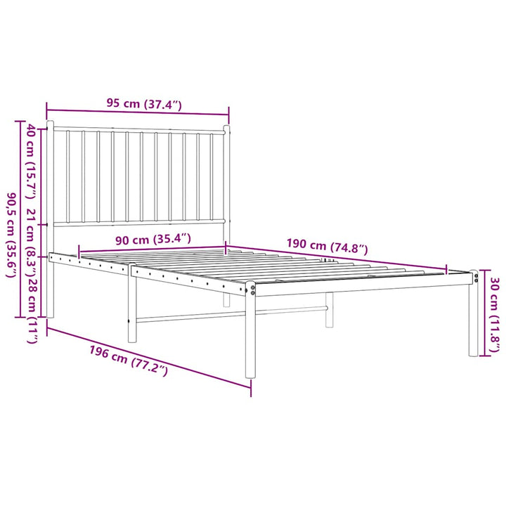 sengeramme med sengegavl 90x190 cm metal hvid