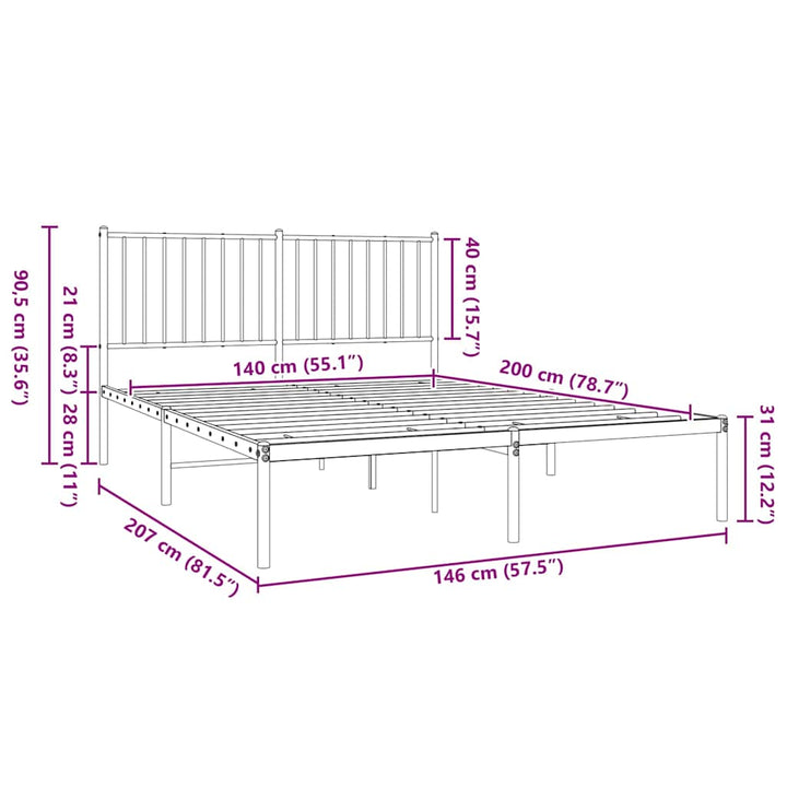 sengeramme med sengegavl 140x200 cm metal hvid