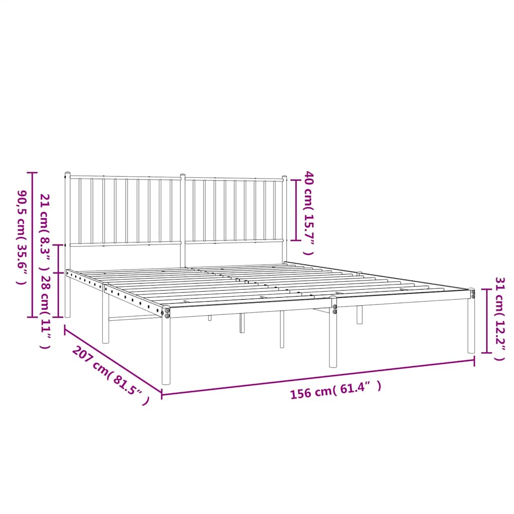 sengeramme med sengegavl 150x200 cm metal hvid