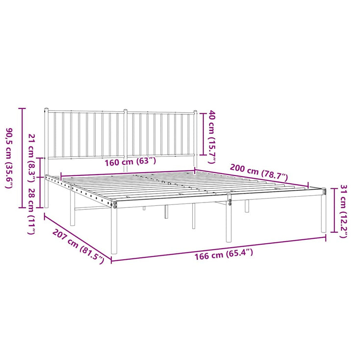 sengeramme med sengegavl 160x200 cm metal hvid