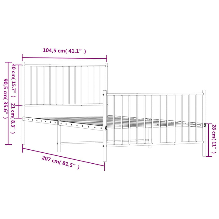 sengeramme med sengegavl og fodgærde 100x200 cm metal hvid