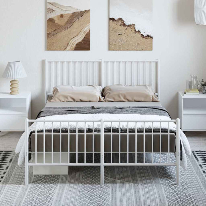 sengeramme med sengegavl og fodgærde 135x190 cm metal hvid