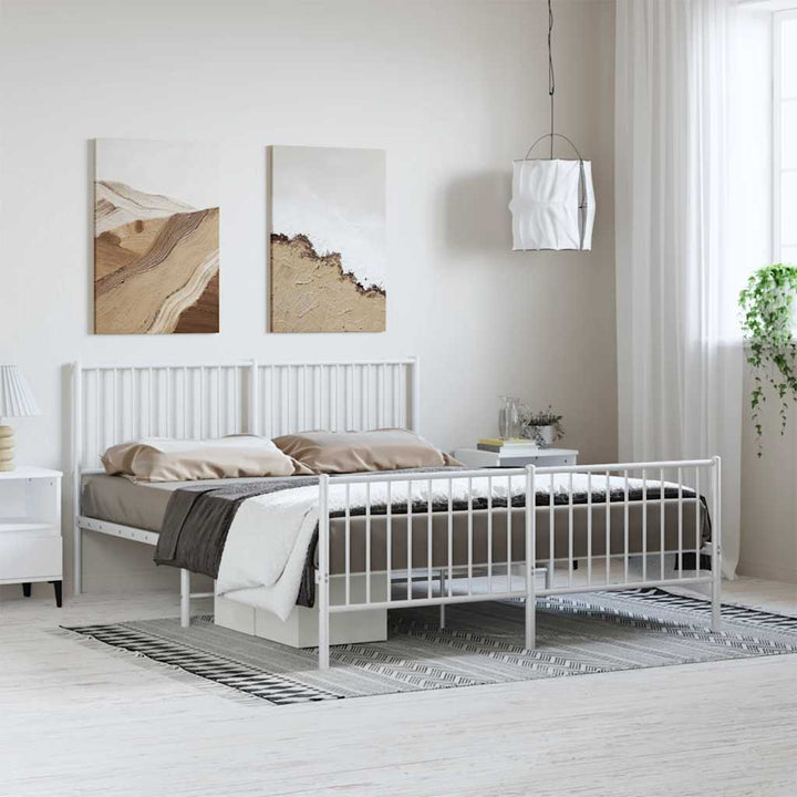 sengeramme med sengegavl og fodgærde 150x200 cm metal hvid
