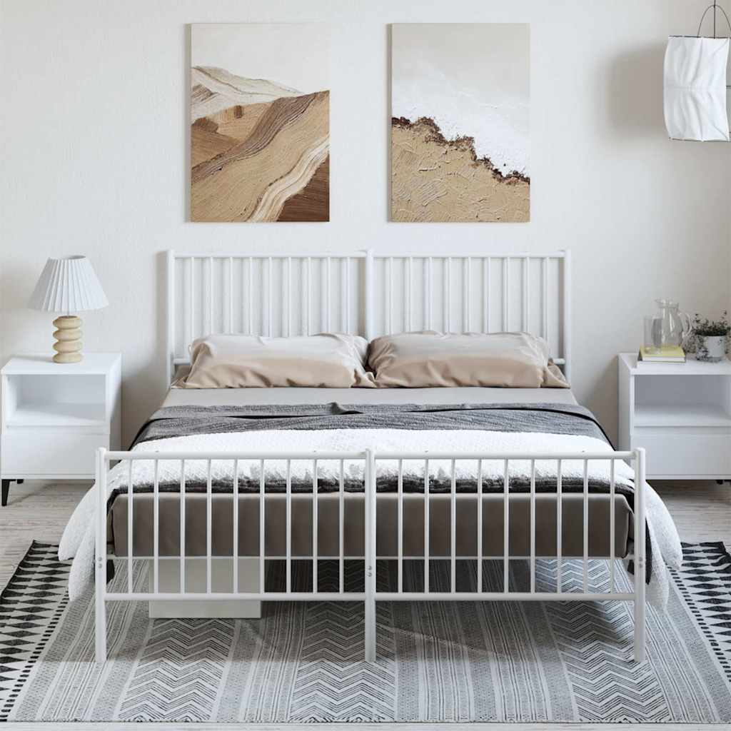 sengeramme med sengegavl og fodgærde 150x200 cm metal hvid