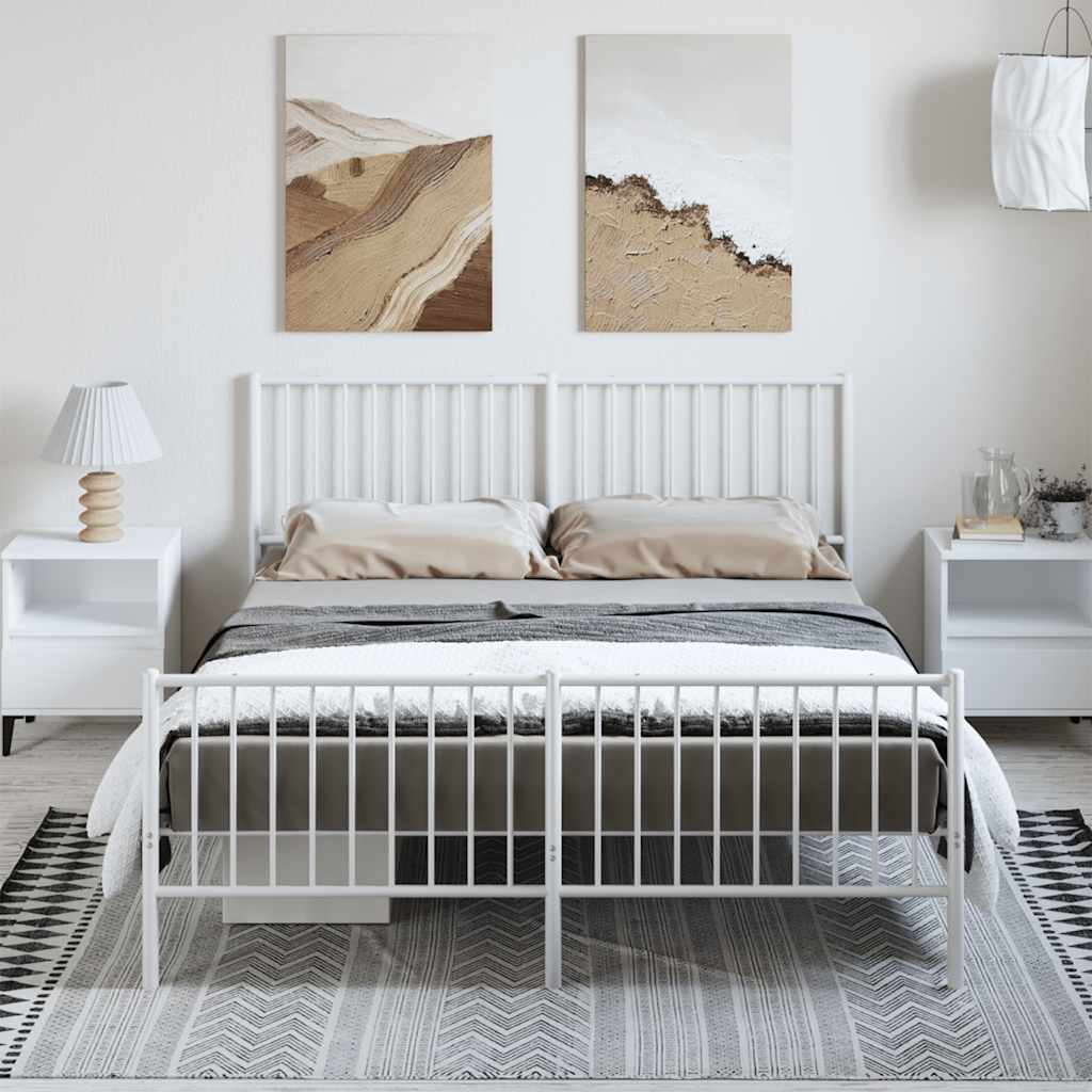 sengeramme med sengegavl og fodgærde 150x200 cm metal hvid