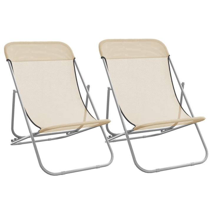 foldbare strandstole 2 stk. textilene pulverlakeret stål creme