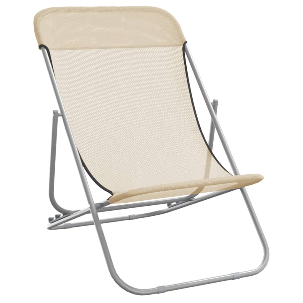 foldbare strandstole 2 stk. textilene pulverlakeret stål creme