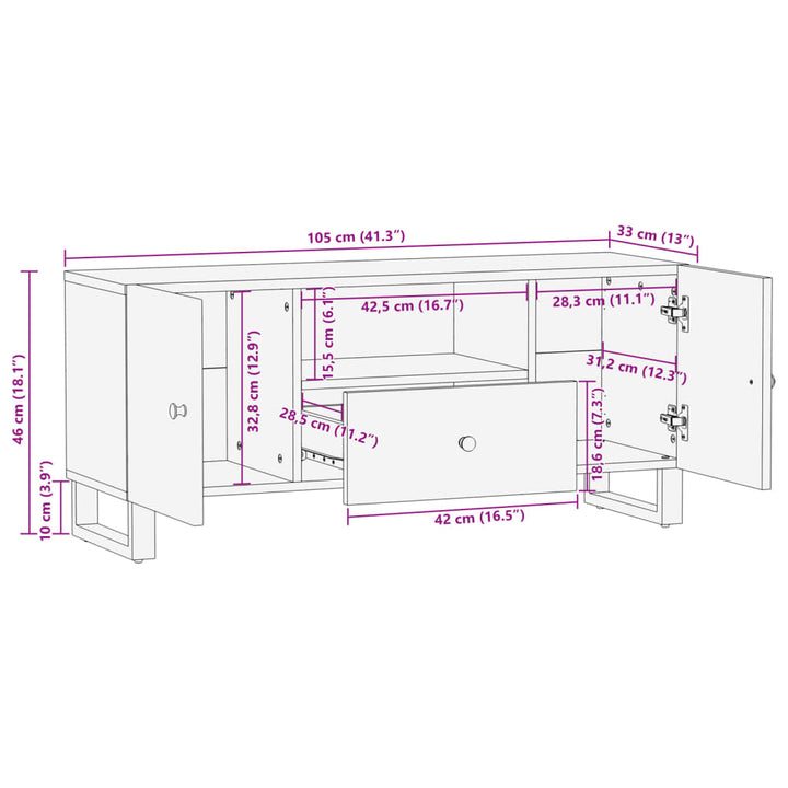 tv-bord 105x33,5x46 cm massivt genbrugstræ og konstrueret træ