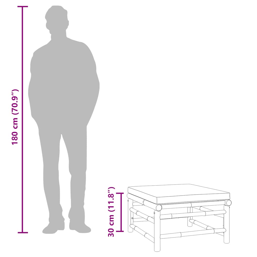 fodskammel til haven med gråbrun hynde bambus