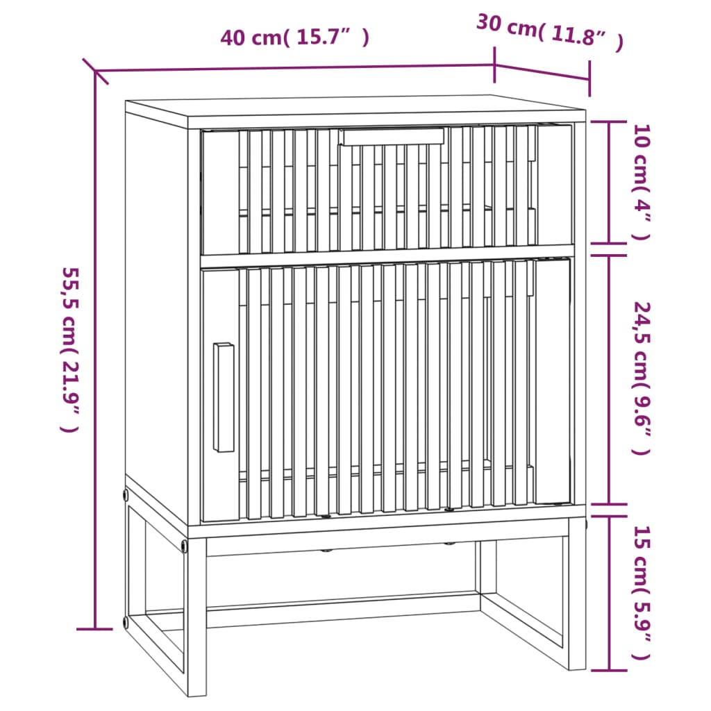sengeborde 2 stk. 40x30x55,5 cm konstrueret træ og jern sort