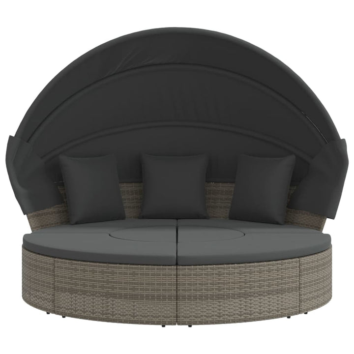 udendørs loungeseng med tag og hynder polyrattan grå