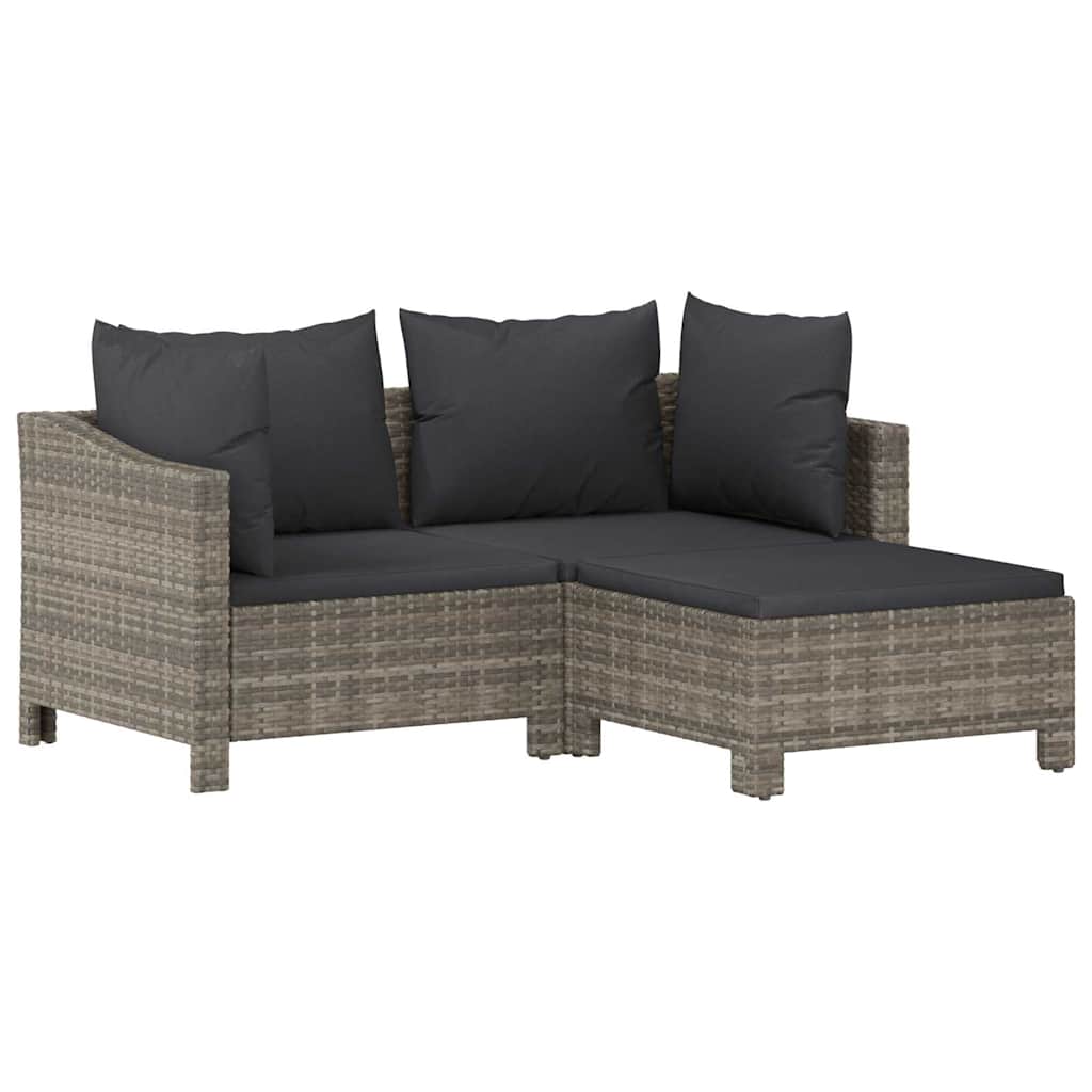 loungesæt til haven 3 dele med hynder polyrattan grå
