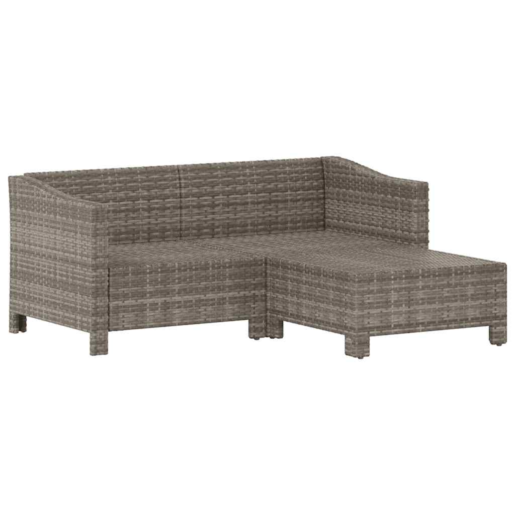 loungesæt til haven 3 dele med hynder polyrattan grå