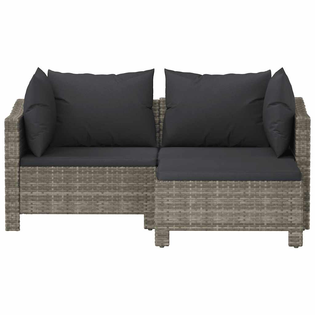 loungesæt til haven 3 dele med hynder polyrattan grå