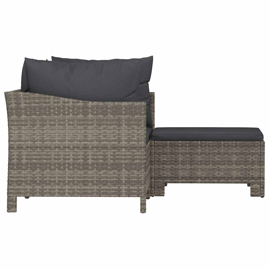 loungesæt til haven 3 dele med hynder polyrattan grå