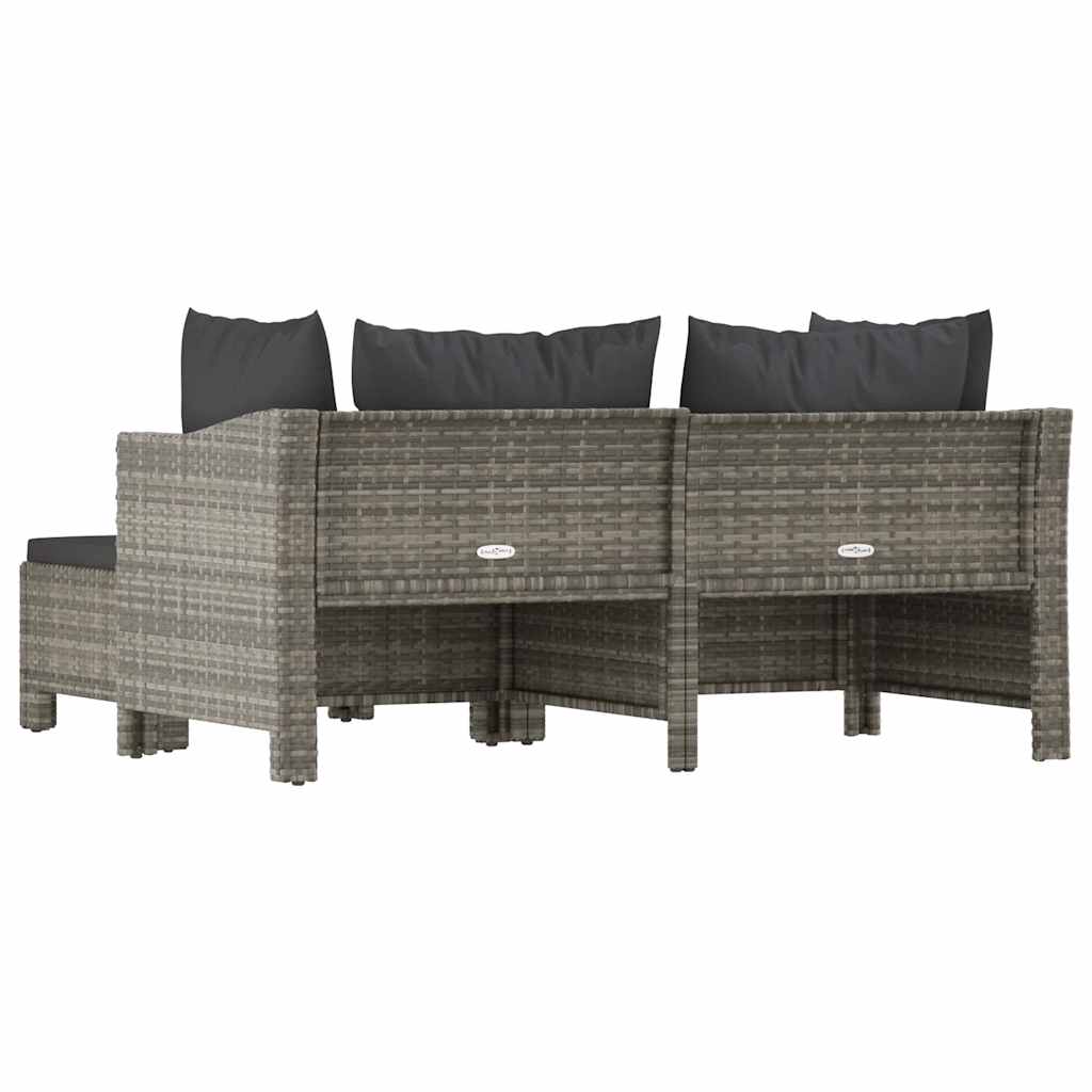 loungesæt til haven 3 dele med hynder polyrattan grå