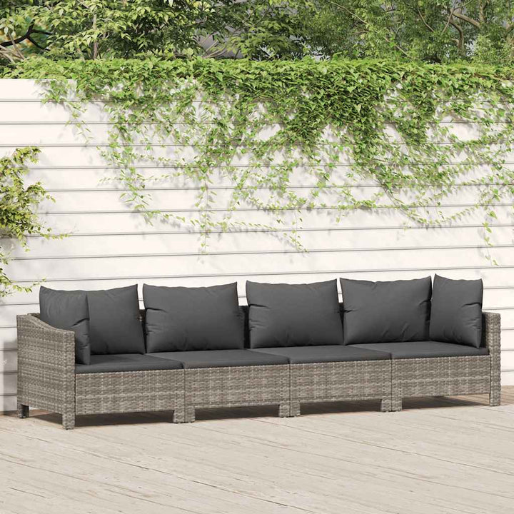 havemøbelsæt med 4 dele og hynder grå polyrattan