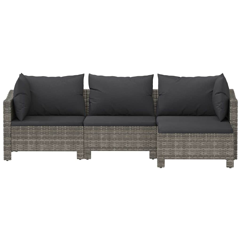 loungesæt til haven 4 dele med hynder polyrattan grå