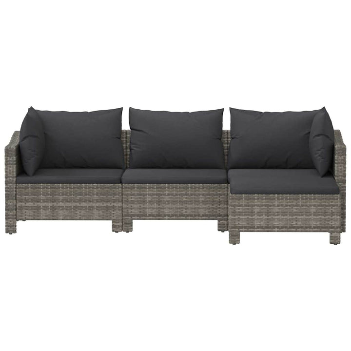loungesæt til haven 4 dele med hynder polyrattan grå