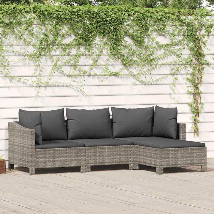 loungesæt til haven 4 dele med hynder polyrattan grå