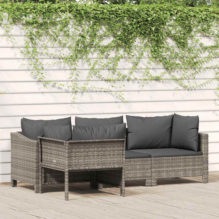 havemøbelsæt med 4 dele og hynder grå polyrattan