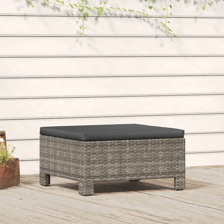 havefodstøtte med hynde grå polyrattan